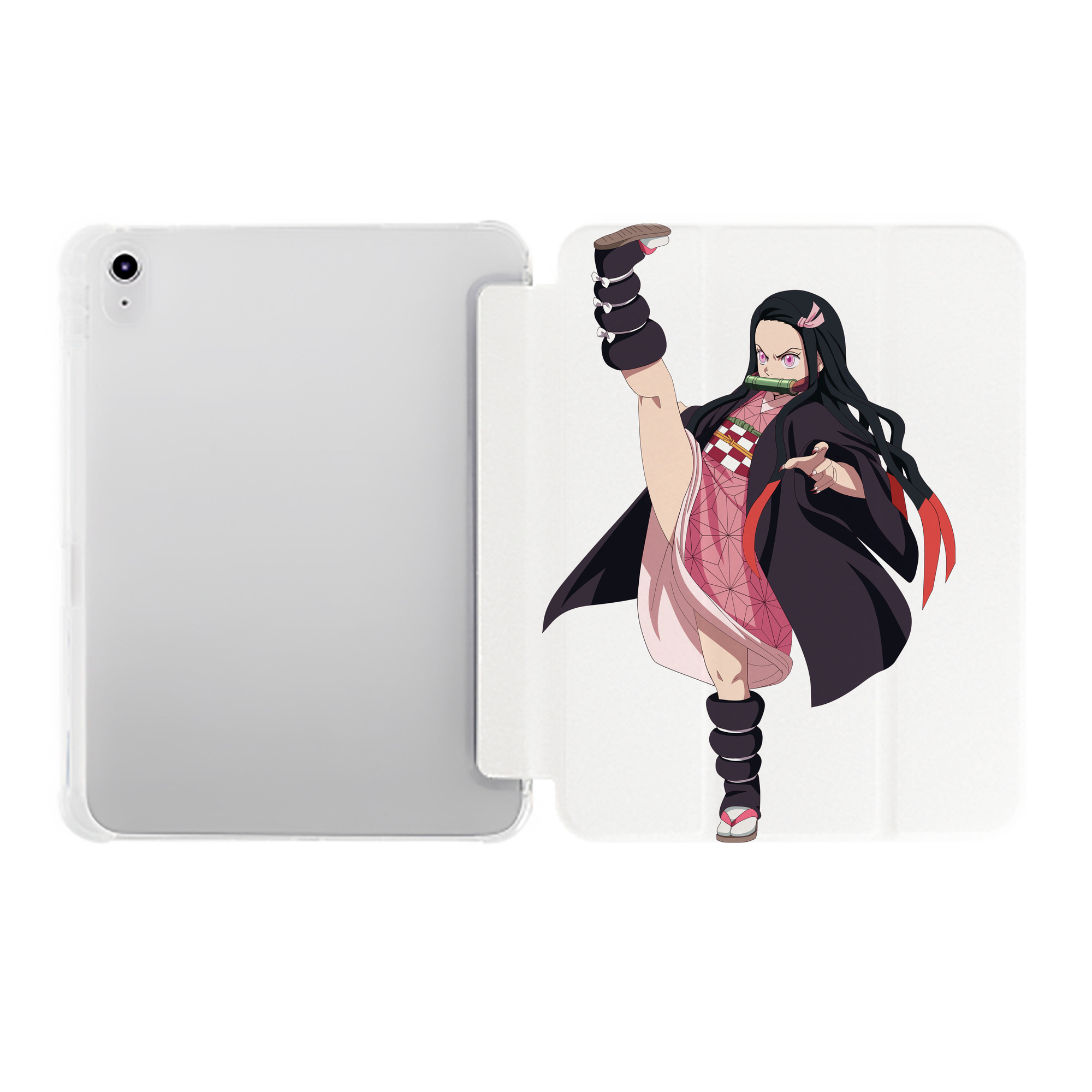 （画像用） 鬼滅の刃（きめつのやいば）竈門 禰󠄀豆子／かまど ねずこ Kamado Nezuko IPad ケース ペン収納付き 三つ折りスタンド PUレザー×シリコン 対応機種9.5/10.5/10.9インチ